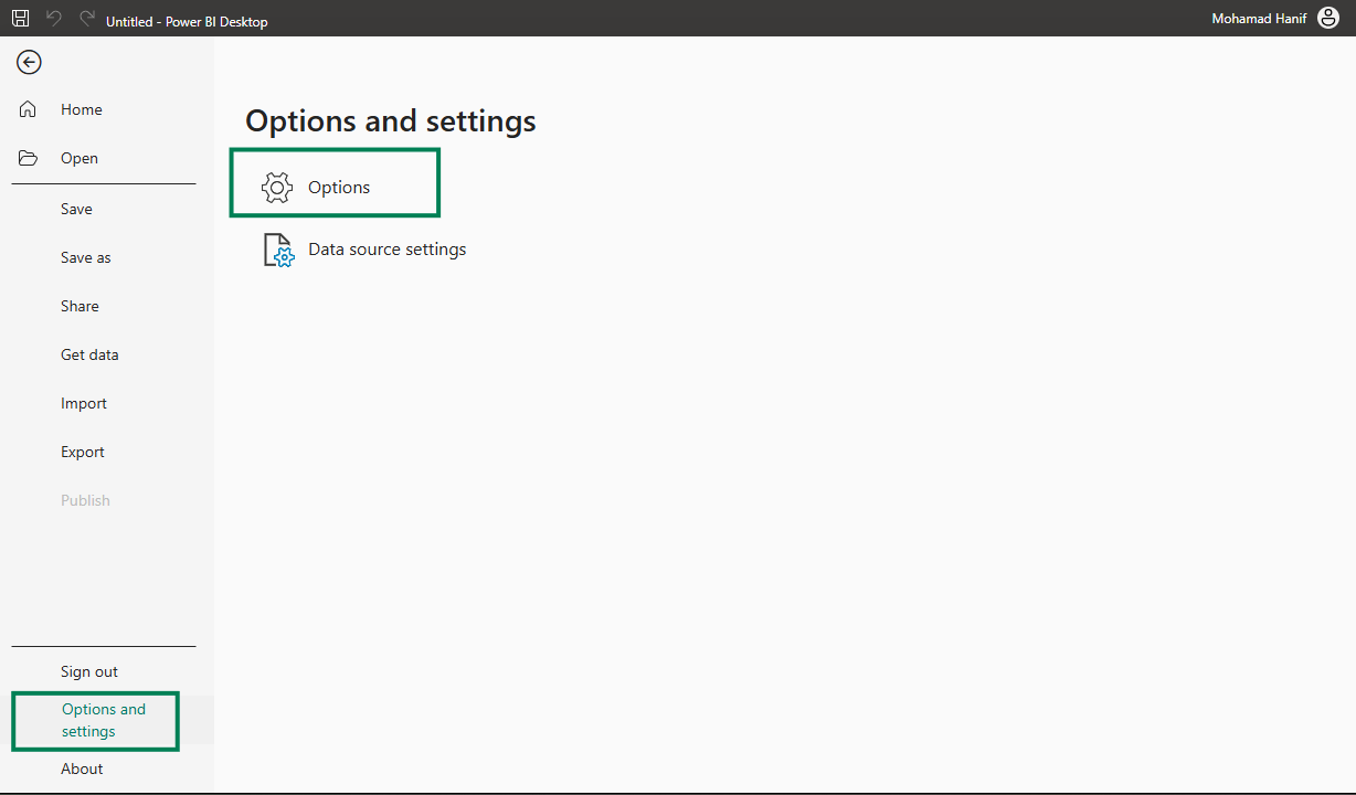 options and settings